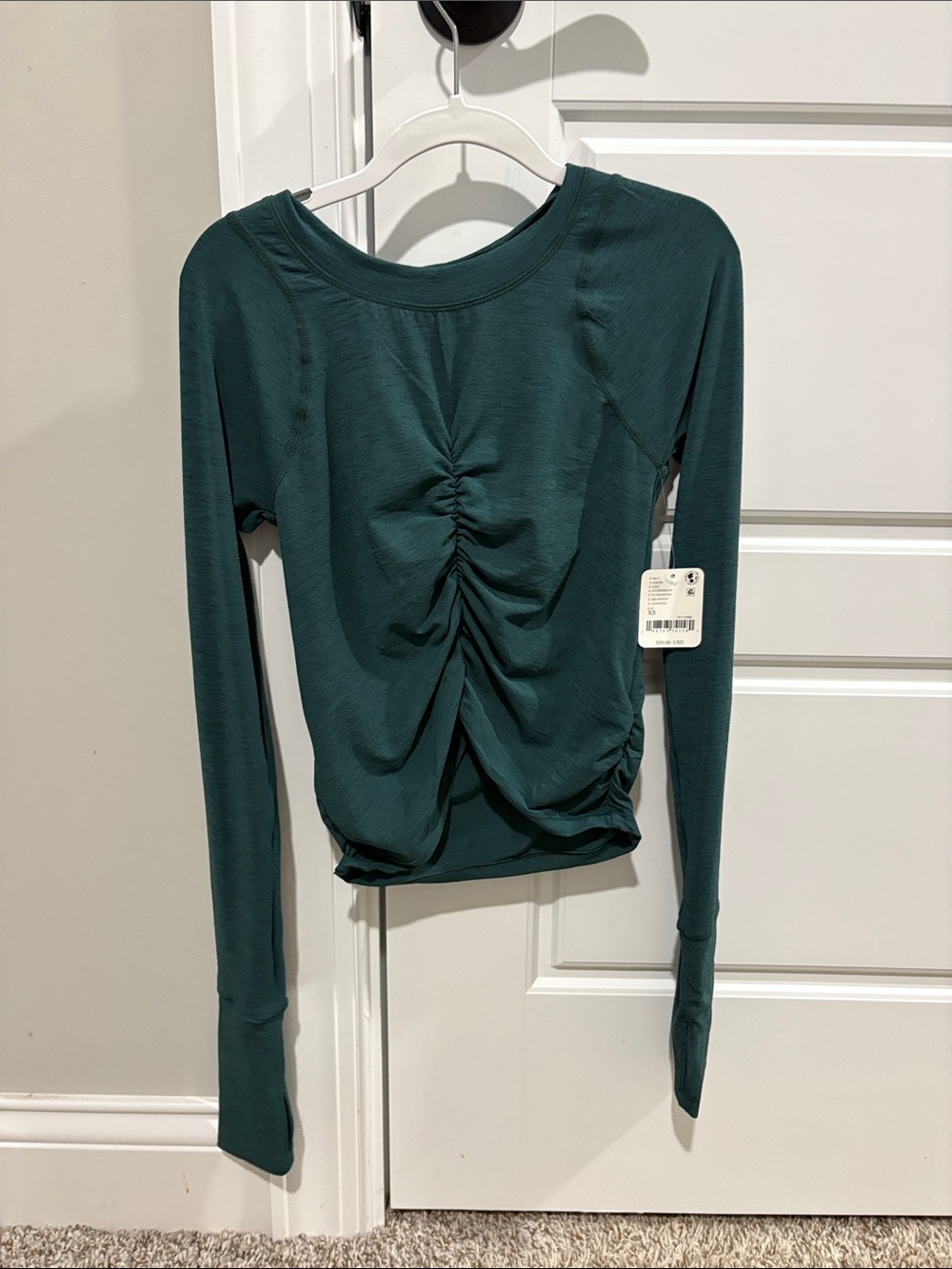 Free People Teal Long Sleeve Ruched Front Top